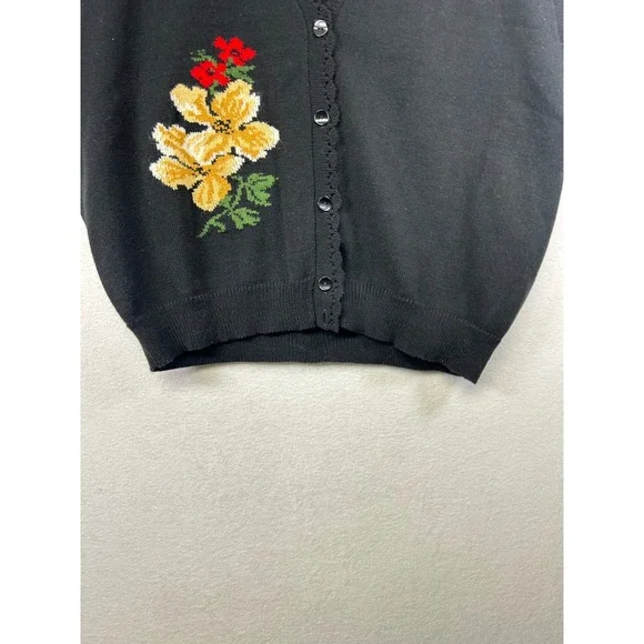 Vintage Southern Lady Black Embroidered Floral V Neck Button Front‎ Knit Vest 1X - Picture 8 of 9